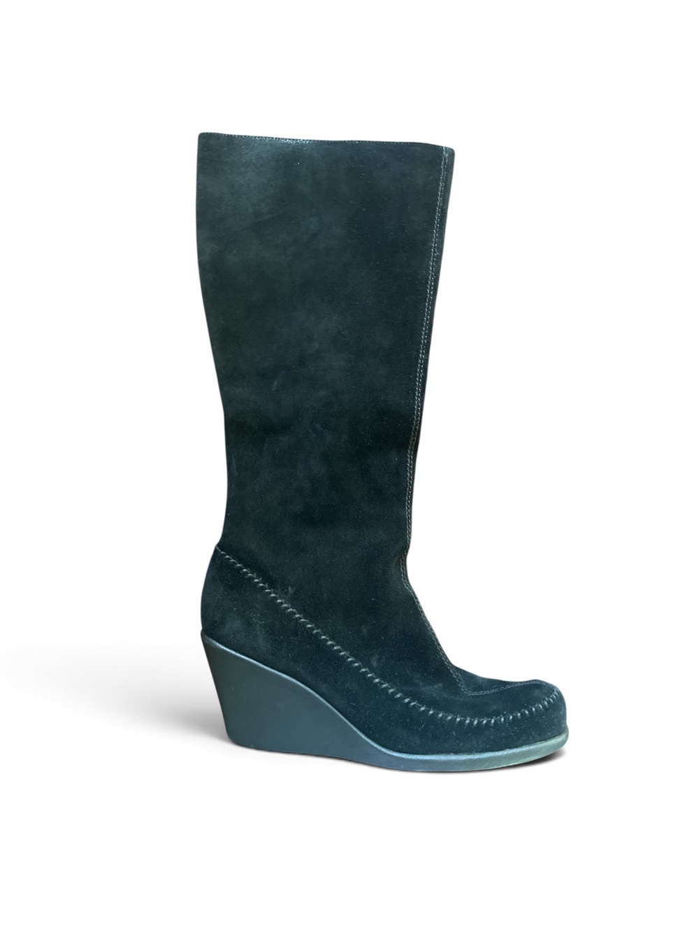AEROSOLES Gather Round Black Suede Wedge Knee-High Boots